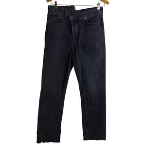 Agolde Criss Cross High Waist Jeans 29 Womens Black Shambles Cotton Frayed